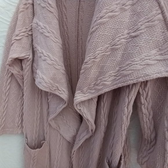Rose Mauve Cable Knit (look) Long Duster Sweater Cardigan By REBORN LG (T-358) - Picture 8 of 12